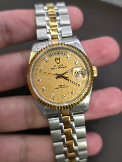 Vintage Tudor Prince Day Date 36mm Diamond Dial Automatic Mens Watch G/P