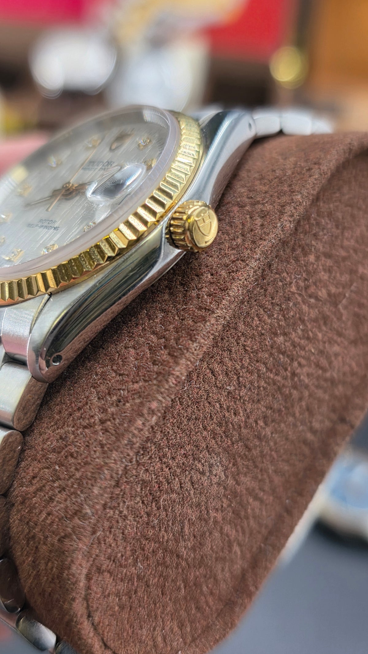 Vintage Tudor Prince Date Linen 34mm Linen Diamond Dial Automatic Mens Watch G/P