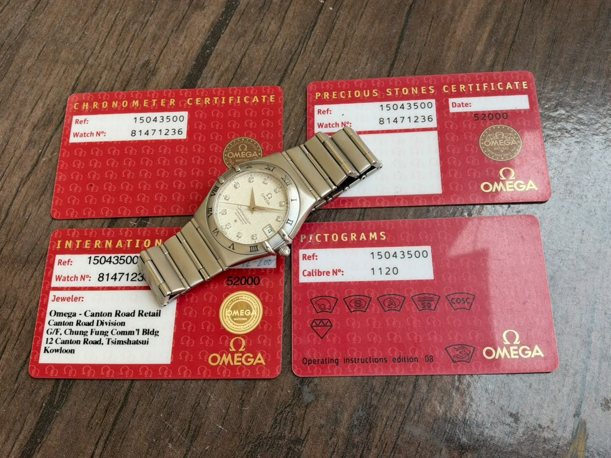 Omega Constellation 35mm Computer Print Diamond Dial 50 Year Watch, All Cards
