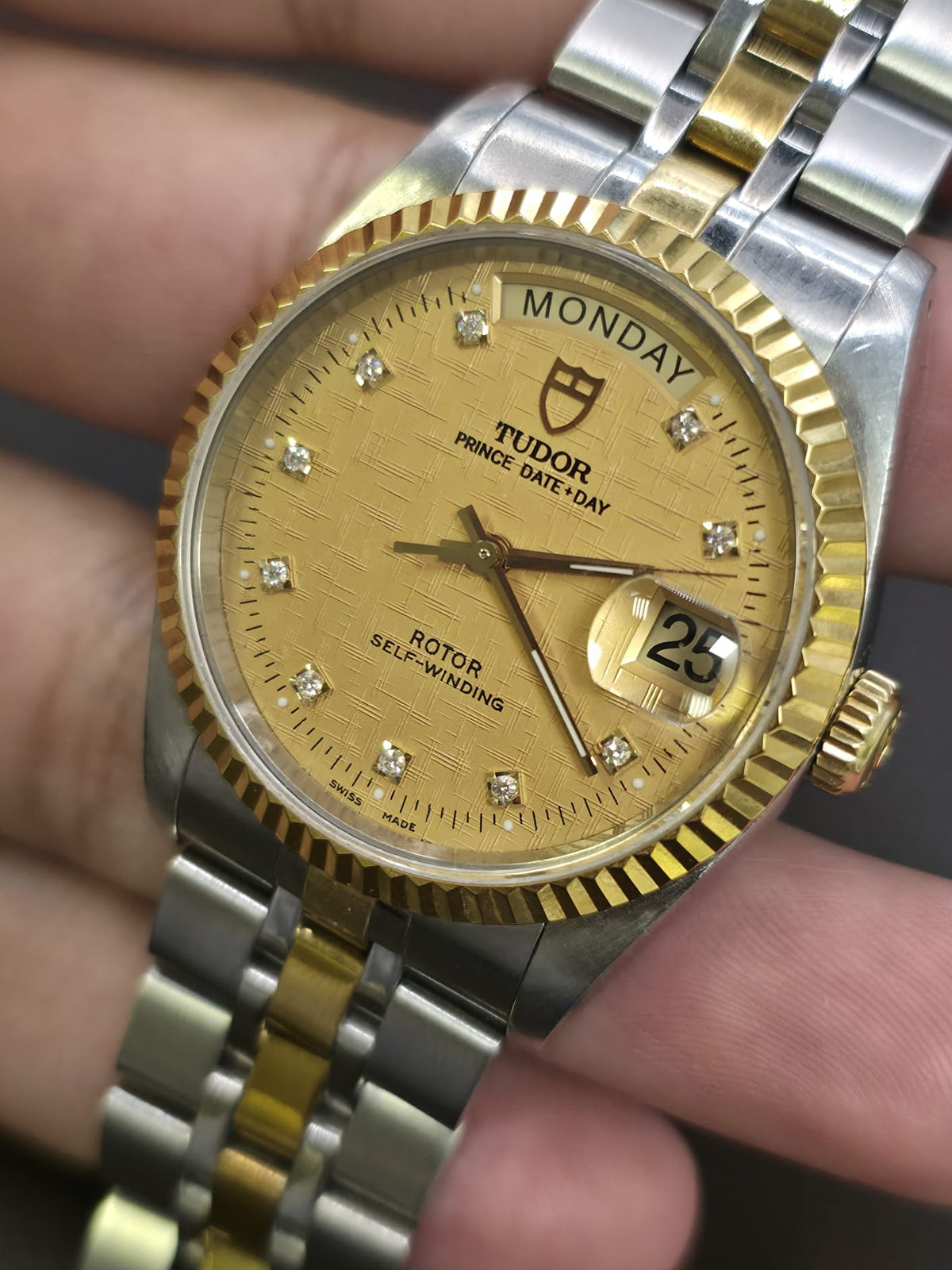 Vintage Tudor Prince Day Date 36mm Diamond Dial Automatic Mens Watch G/P