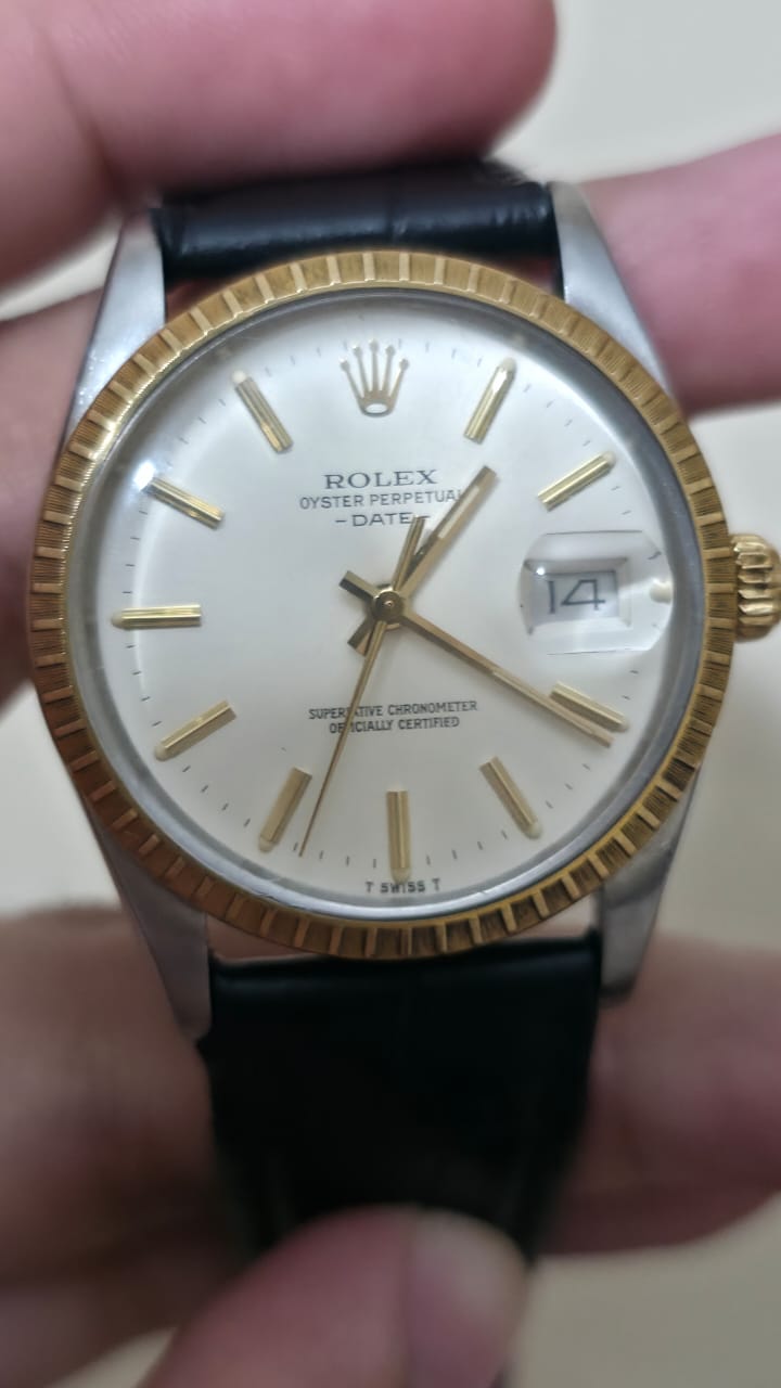 Vintage Rolex Oyster Perpetual Date 18k Gold 15053 Automatic 34mm Mens Watch