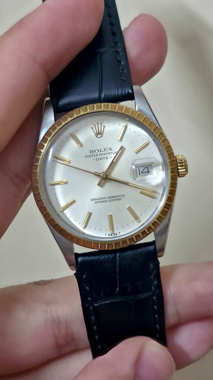Vintage Rolex Oyster Perpetual Date 18k Gold 15053 Automatic 34mm Mens Watch