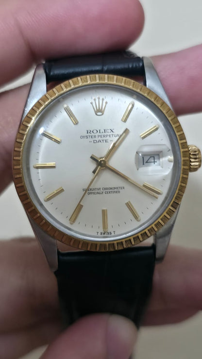 Vintage Rolex Oyster Perpetual Date 18k Gold 15053 Automatic 34mm Mens Watch