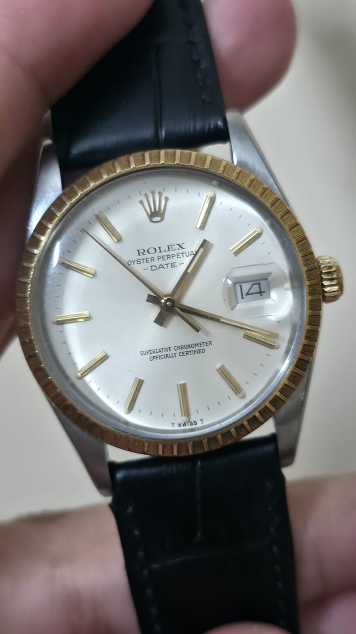Vintage Rolex Oyster Perpetual Date 18k Gold 15053 Automatic 34mm Mens Watch