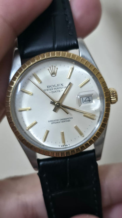 Vintage Rolex Oyster Perpetual Date 18k Gold 15053 Automatic 34mm Mens Watch