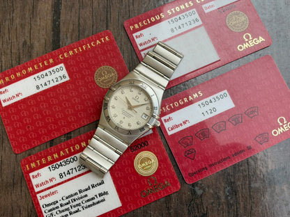 Omega Constellation 35mm Computer Print Diamond Dial 50 Year Watch, All Cards