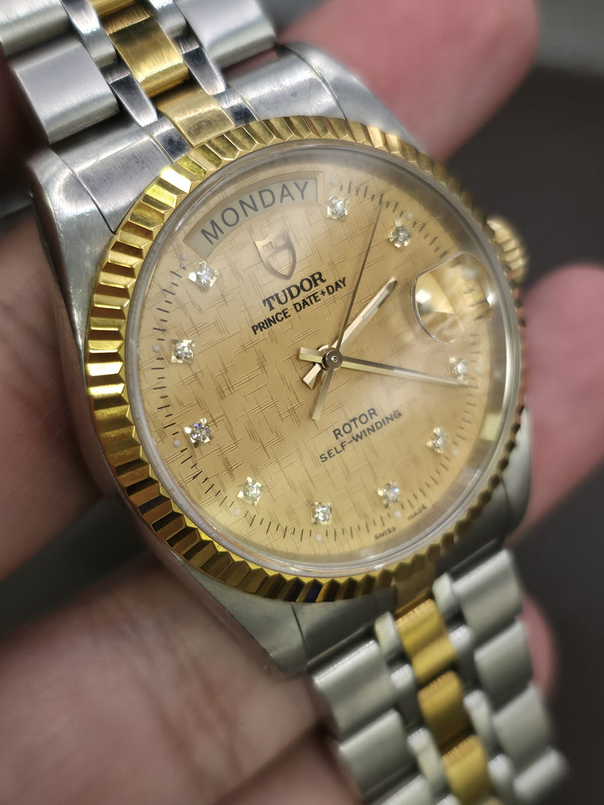 Vintage Tudor Prince Day Date 36mm Diamond Dial Automatic Mens Watch G/P