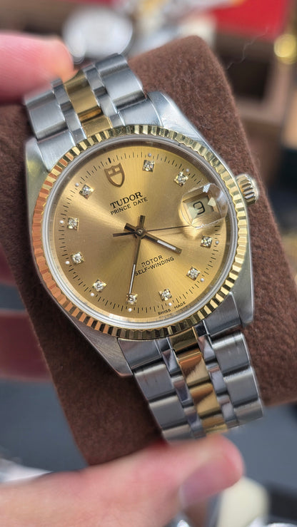 Vintage Tudor Prince Date 34mm Gold Diamond Dial Automatic Mens Watch G/P