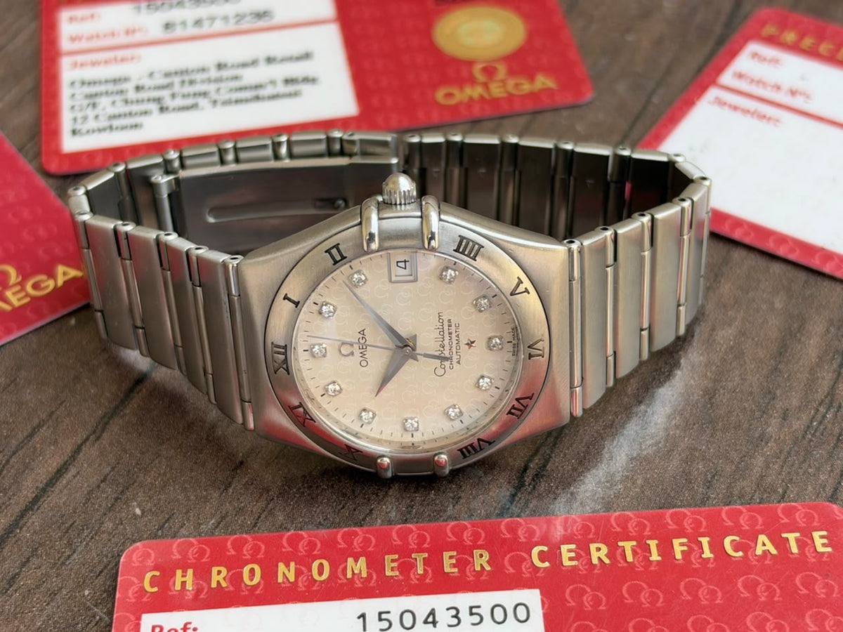 Omega Constellation 35mm Computer Print Diamond Dial 50 Year Watch, All Cards