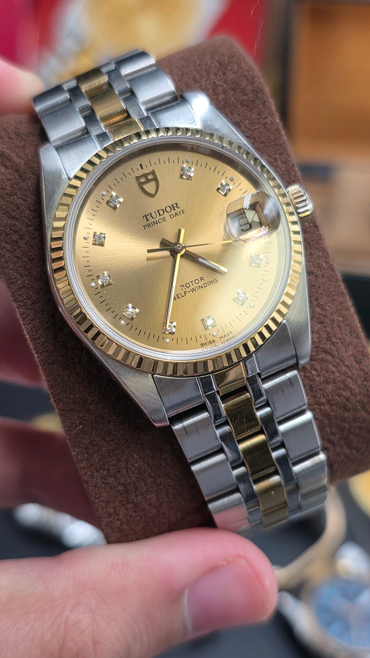 Vintage Tudor Prince Date 34mm Gold Diamond Dial Automatic Mens Watch G/P