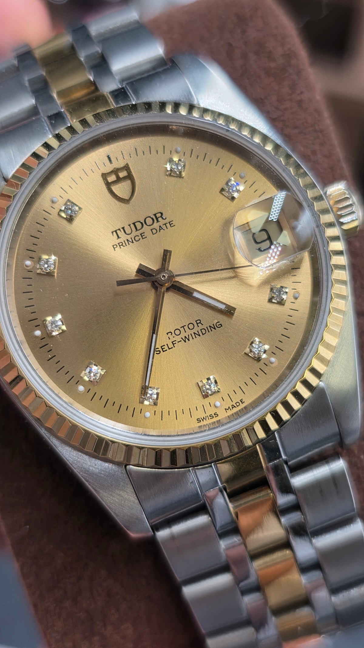 Vintage Tudor Prince Date 34mm Gold Diamond Dial Automatic Mens Watch G/P