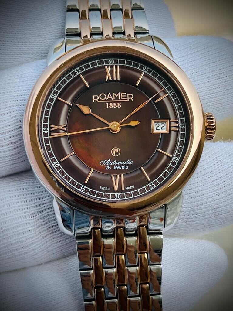 Roamer R-Matic Rare Mother Of Pearl Dial 41mm Rose Gold Mens Watch,Swiss - Grab A Watch Co