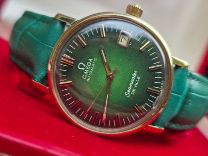 Vintage Omega Seamaster Deville Stunning 18k Gold Bezel Automatic Watch + Box