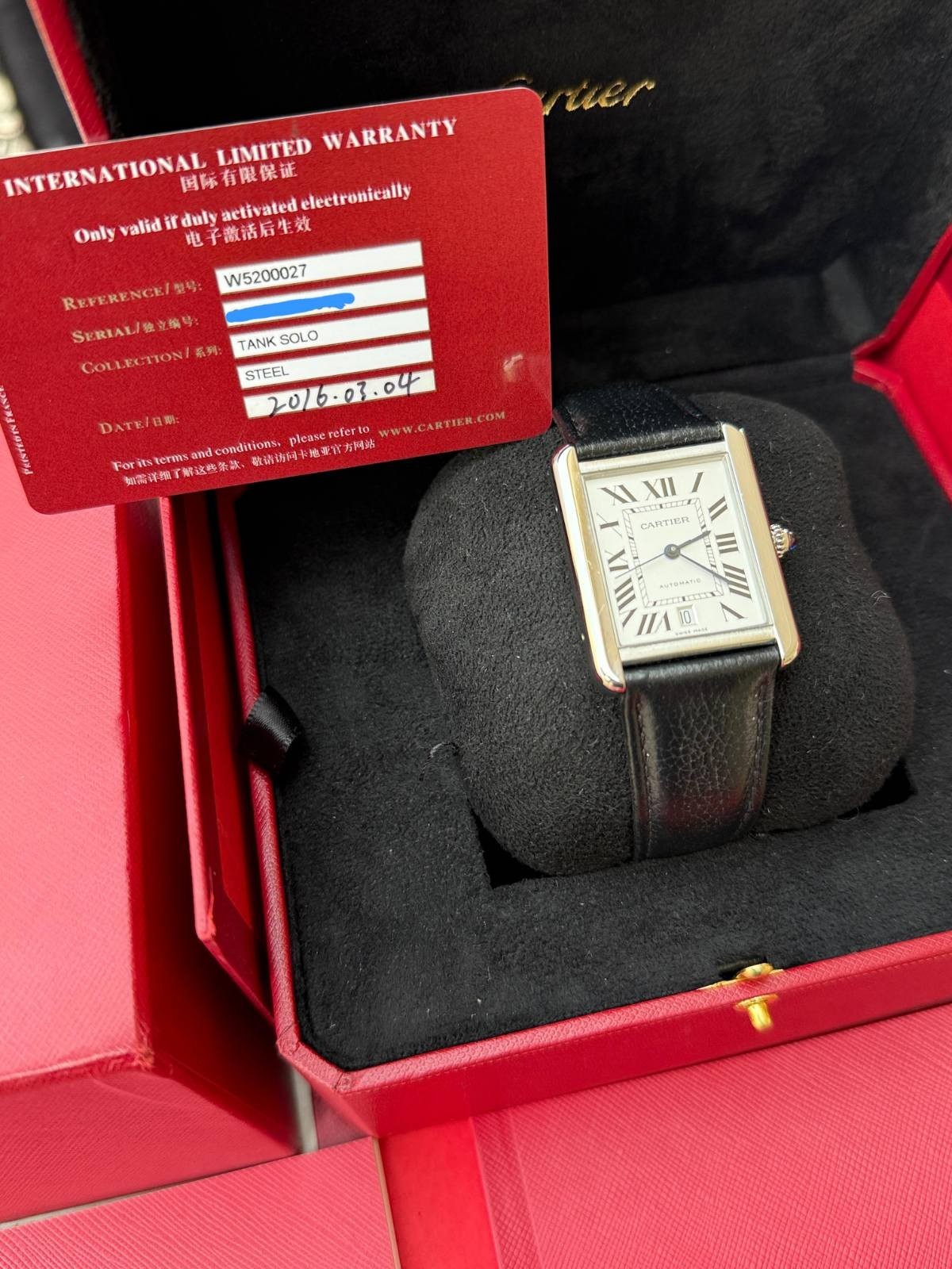 Cartier Tank Solo XL Men's Watch Full Set W5200027 - Excellent Condition