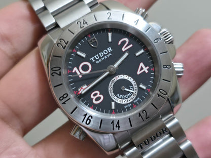 Tudor Aeronaut GMT 20200 Black Dial Men's Watch + Box - Excellent Condition