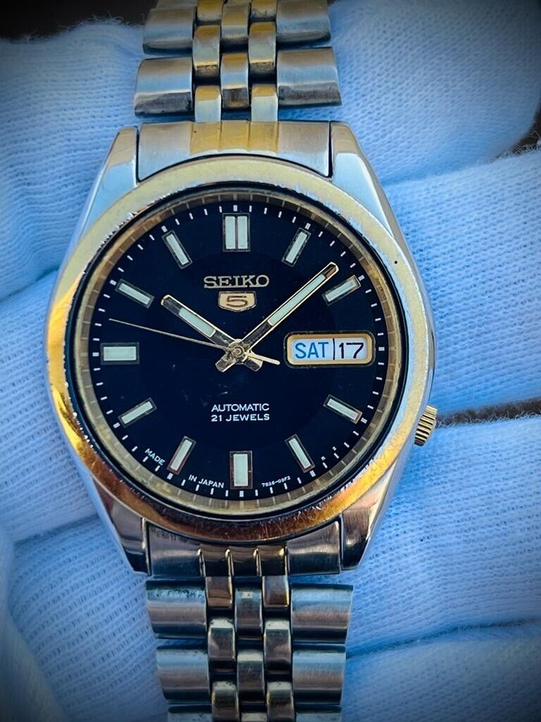 Seiko 5 Automatic 21 Jewels Black Dial 7S26-00X0 Japan 36mm Mens Watch - Grab A Watch Co