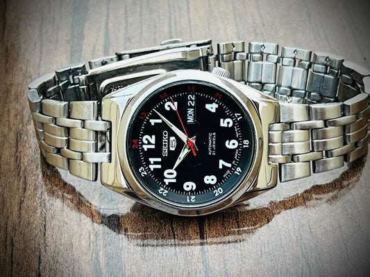 Seiko 5 Automatic 21 Jewels Black Dial, 7S26-01N0 35mm Men’s Watch - Grab A Watch Co