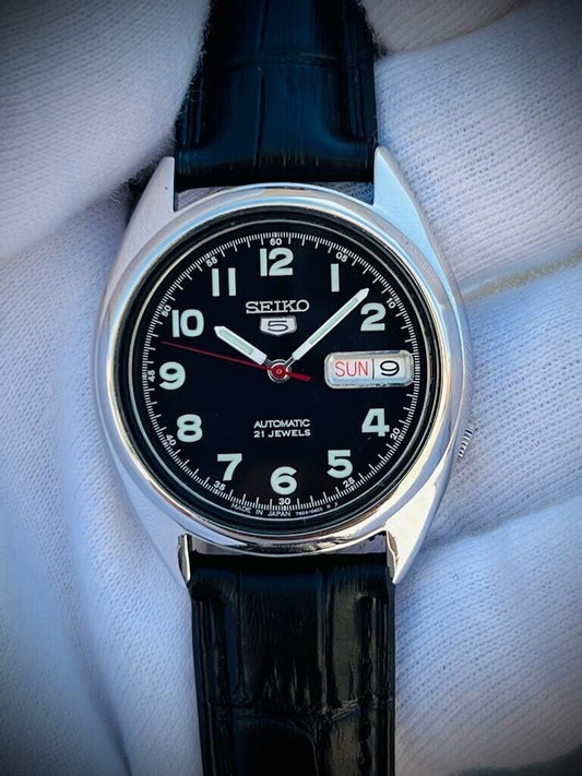 Seiko 5 Automatic 21 Jewels Black Dial, 7S26-0480 37mm Men’s Watch - Grab A Watch Co