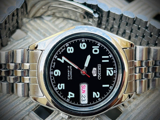 Seiko 5 Automatic 21 Jewels Black Dial Ref:7S26-00X0, Japan 36mm - Grab A Watch Co