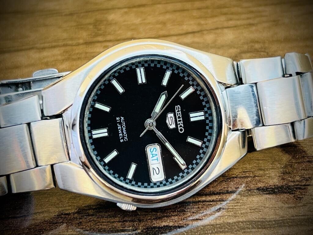 Seiko 5 Automatic 21 Jewels Black Dial Ref:7S26-02F0, Japan 37mm - Grab A Watch Co