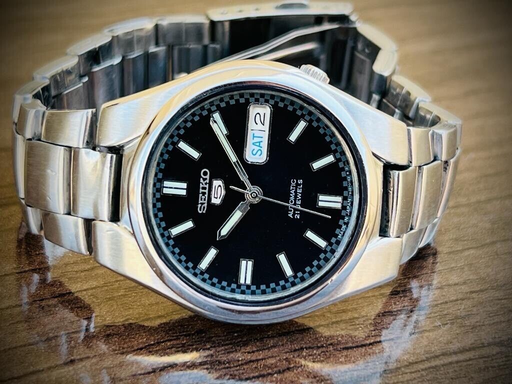 Seiko 5 Automatic 21 Jewels Black Dial Ref:7S26-02F0, Japan 37mm - Grab A Watch Co