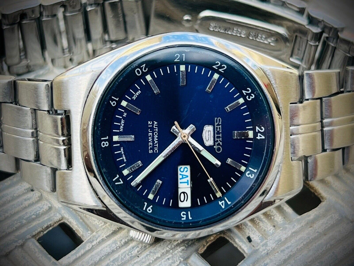 Seiko 5 Automatic 21 Jewels Blue Dial Ref:7S26-02C0, Japan 36mm - Grab A Watch Co