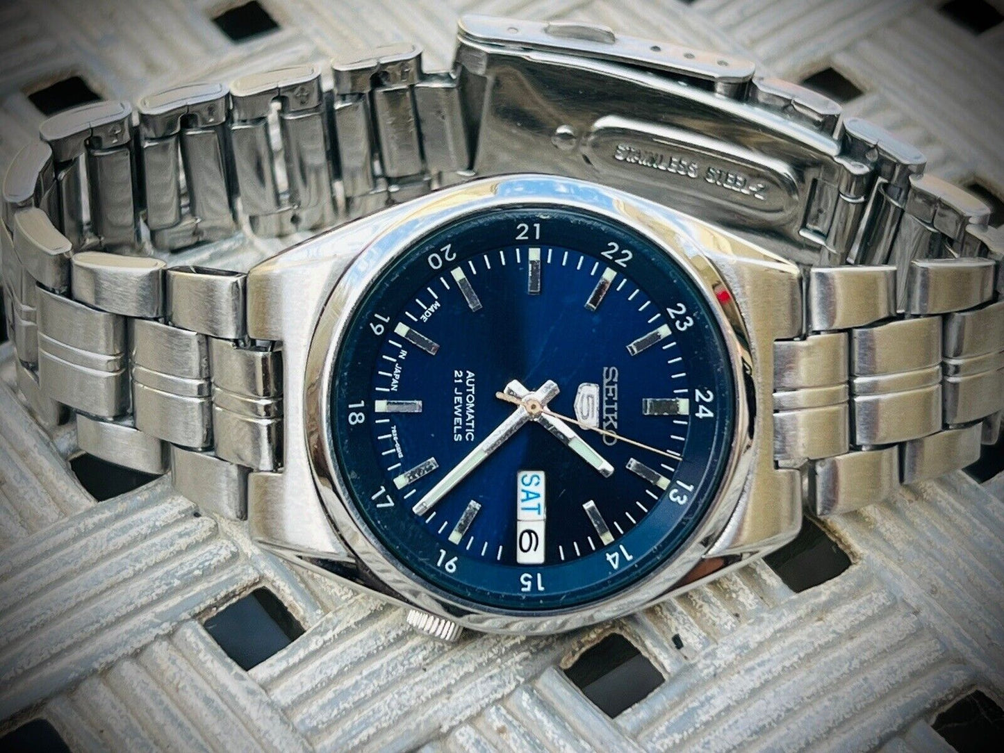 Seiko 5 Automatic 21 Jewels Blue Dial Ref:7S26-02C0, Japan 36mm - Grab A Watch Co