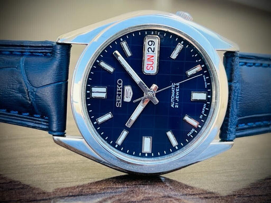 Seiko 5 Automatic 21 Jewels Blue Dial Ref:7S26-03B0, Japan 36mm - Grab A Watch Co