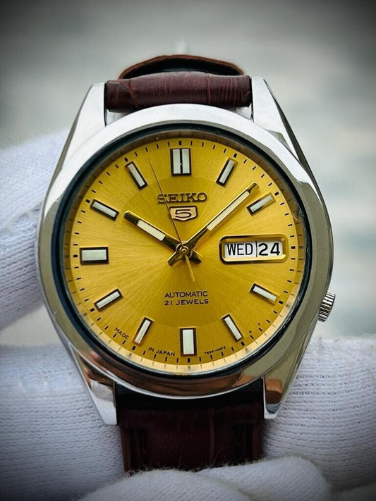 Seiko 5 Automatic 21 Jewels Gold Dial, 7S26-00X0 36mm Men’s Watch