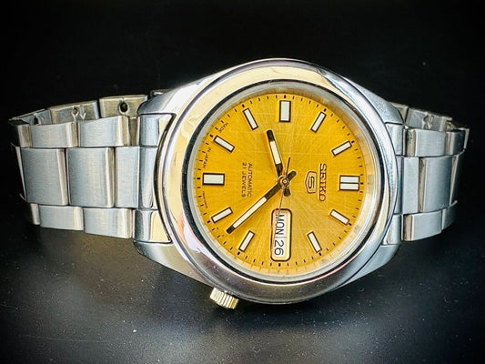 Seiko 5 Automatic 21 Jewels Gold Dial, 7S26 02W0, 38mm, Mens Watch - Grab A Watch Co