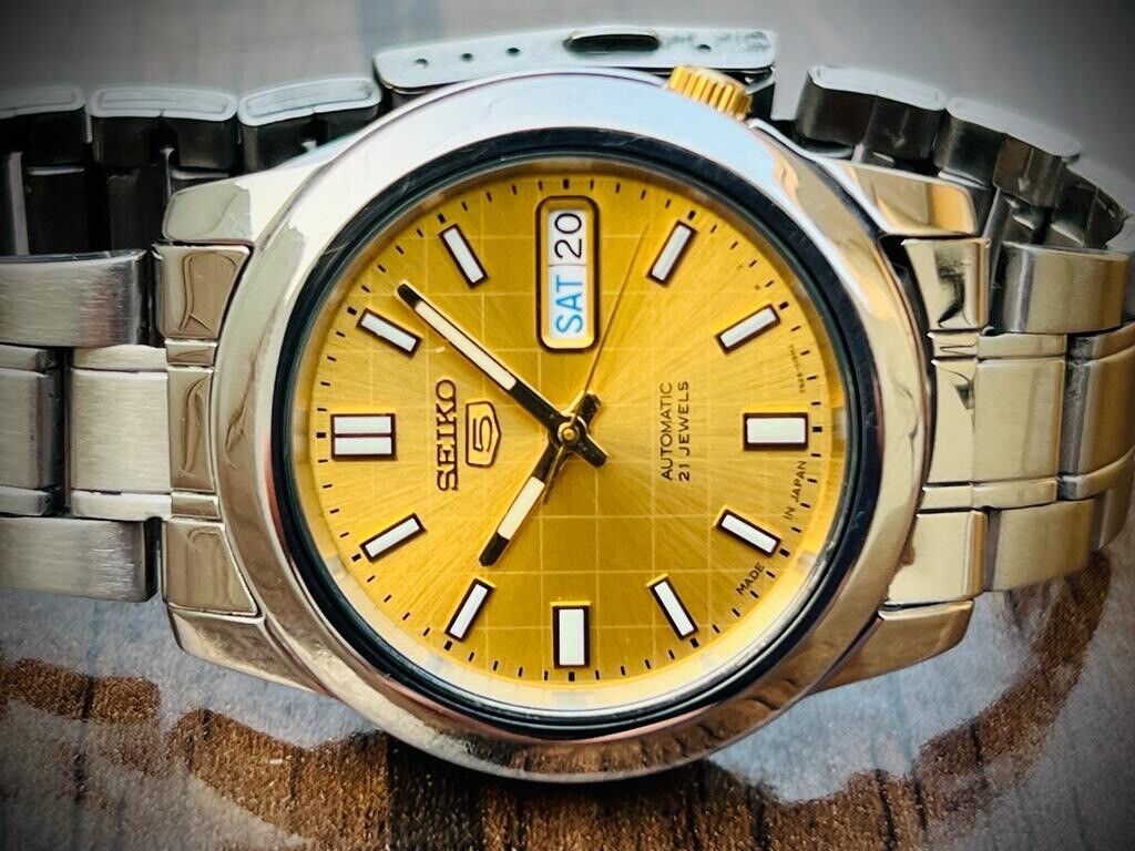 Seiko 5 Automatic 21 Jewels Gold Dial, 7S26-02W0 39mm Men’s Watch - Grab A Watch Co