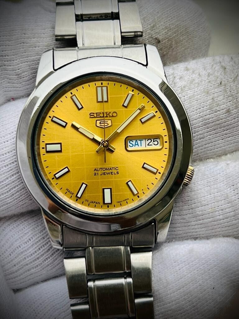 Seiko 5 Automatic 21 Jewels Gold Dial, 7S26-02W0 39mm Men’s Watch - Grab A Watch Co