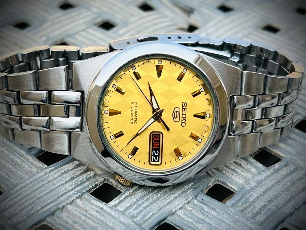 Seiko 5 Automatic 21 Jewels Golden Dial, 7S26 0530, 36mm Gents Watch - Grab A Watch Co