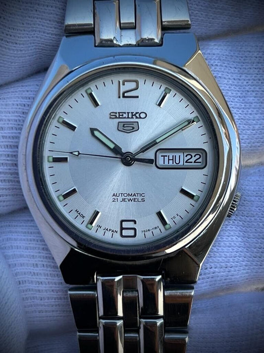 Seiko 5 Automatic 21 Jewels Silver Dial, 7S26-01T0 36mm Men’s Watch - Grab A Watch Co