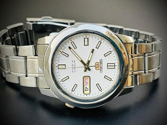 Seiko 5 Automatic 21 Jewels White Dial, 7S26 02W0, 38mm Gents Watch - Grab A Watch Co