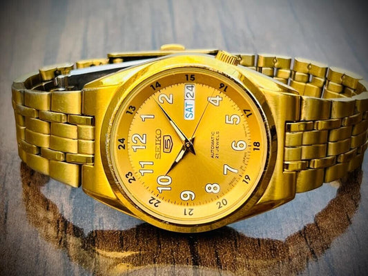 Seiko 5 Automatic All Gold Plated 21 Jewels 36mm 7s26-02c0 Japan Made