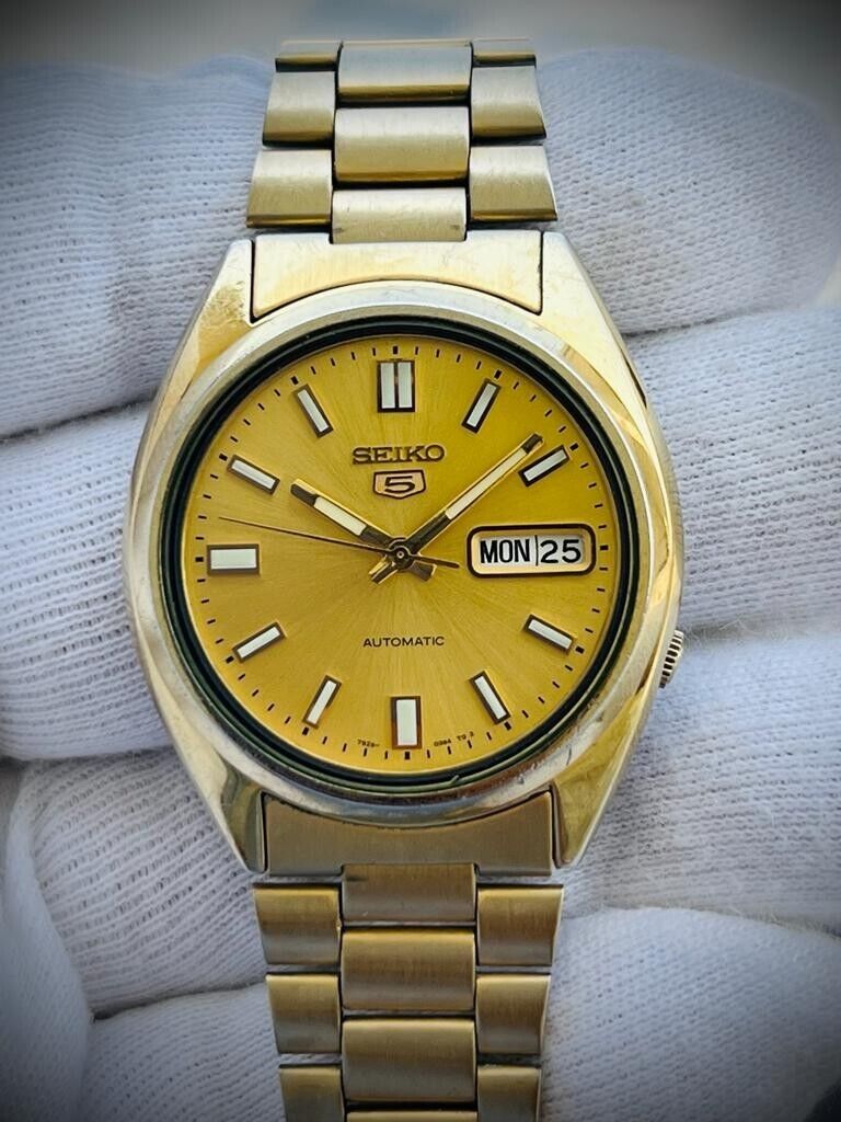 Seiko 5 Automatic All Gold Plated 7S26 38mm Men’s Watch - Grab A Watch Co