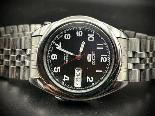 Seiko 5 Automatic Black Dial 21 Jewels 38mm 7s26 00x0 Japan Made - Grab A Watch Co