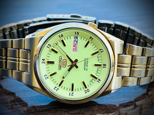 Seiko 5 Automatic Gold Plated Railway Radium Dial, 7S26-02C0 Mens Watch, 35mm - Grab A Watch Co