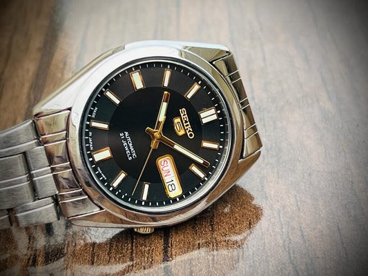 Seiko 5 Automatic New Model 21 Jewels Black Dial, 7S26 03B0, 37mm Gents Watch - Grab A Watch Co