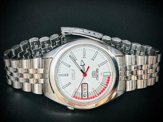 Seiko 5 Automatic White Racer Dial 21 Jewels 7s26 00x0 Made in Japan 38mm - Grab A Watch Co