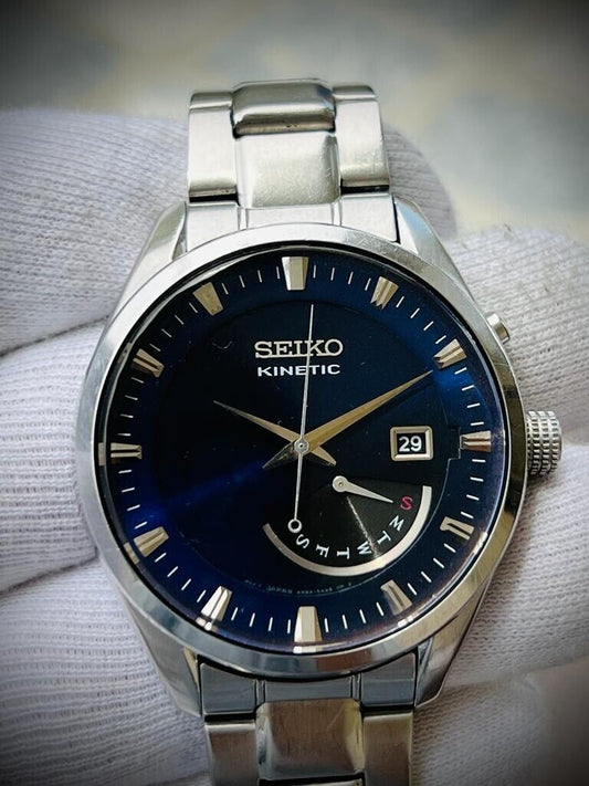 Seiko Kinetic Blue Dial Automatic 42mm Mens Watch, Japan Made - Grab A Watch Co