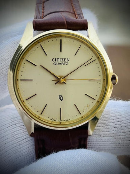 Stunning Vintage Citizen CQ Quartz Slim Genuine Mens Watch 36mm Perfect - Grab A Watch Co