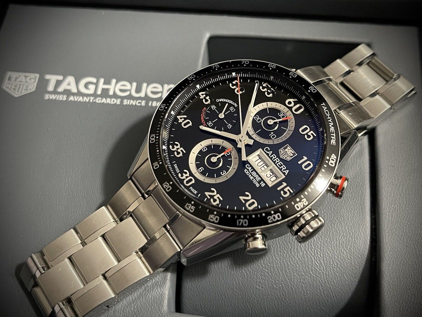 Tag Heuer Carrera Caliber 16 Black Dial Automatic Men's Chronograph CV2A10 + Box - Grab A Watch Co