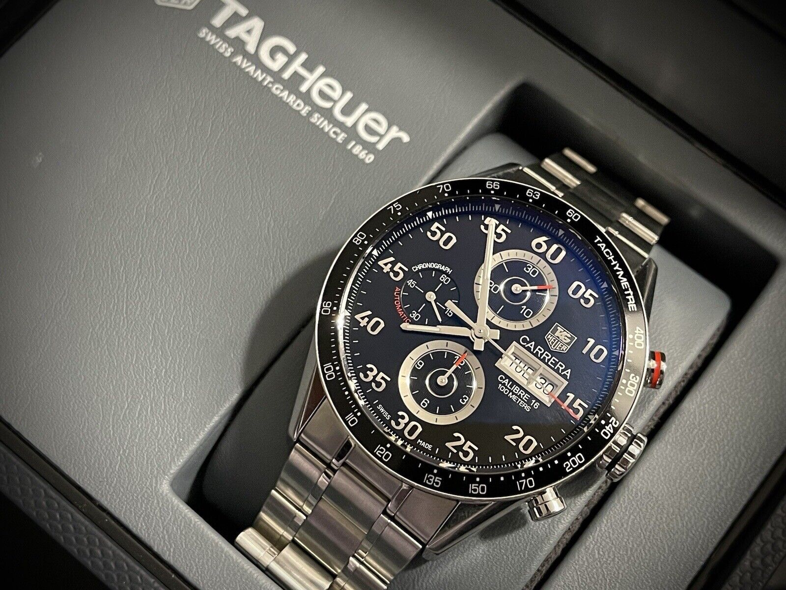 Tag Heuer Carrera Caliber 16 Black Dial Automatic Men's Chronograph CV2A10 + Box - Grab A Watch Co