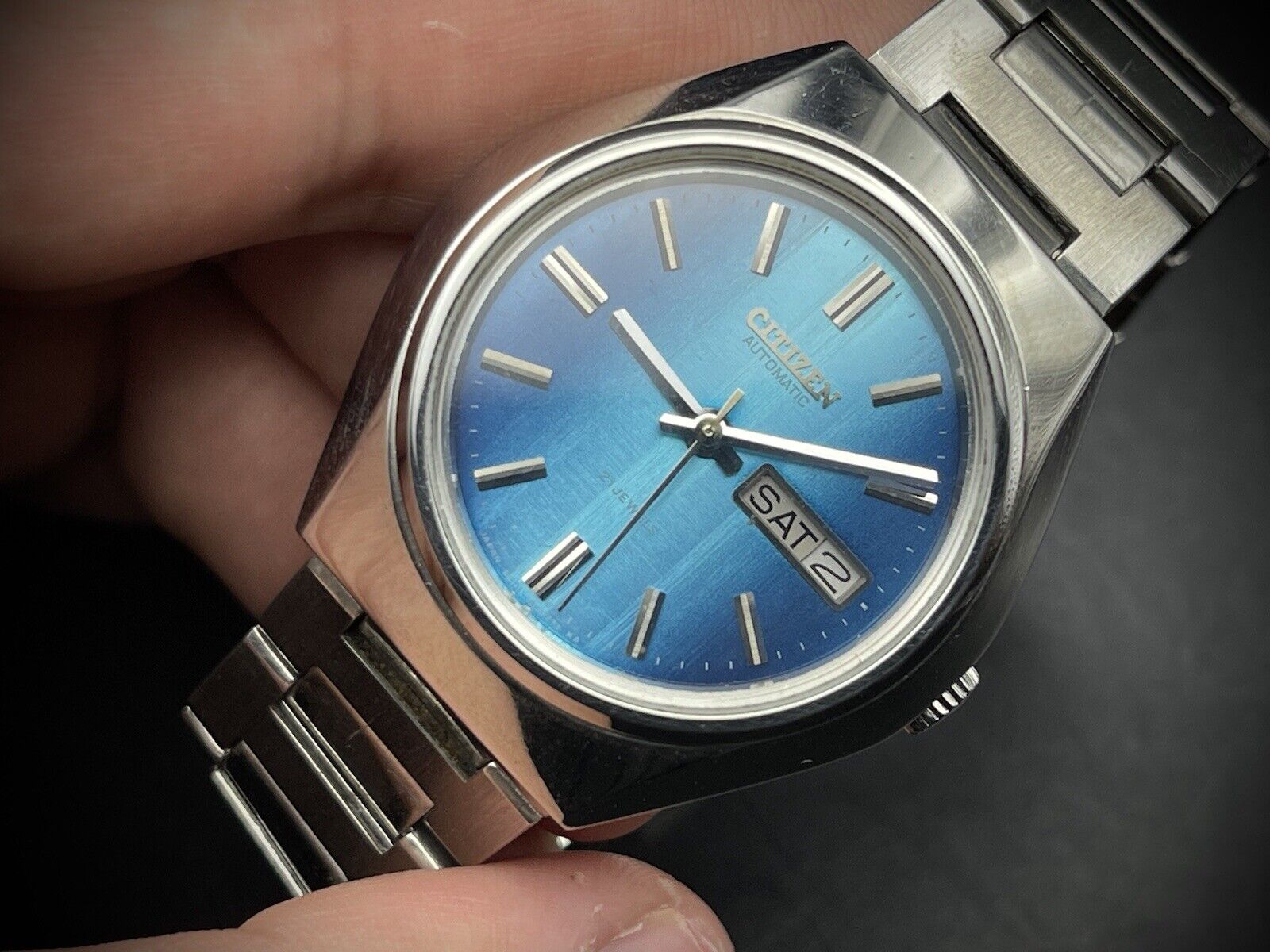 Vintage Citizen 21 Jewels 6501 Automatic Rare Blue Dial Mens Watch Japan Made