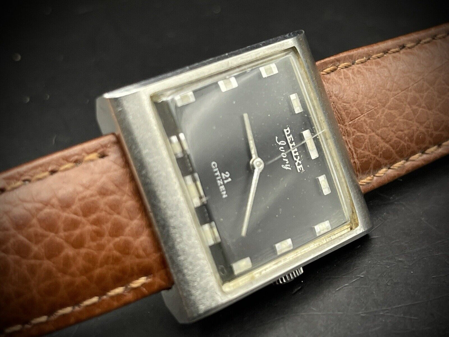 Vintage Citizen Deluxe Ivory 21 Jewels Tank 27mm Manual Wind Unisex Watch, Japan