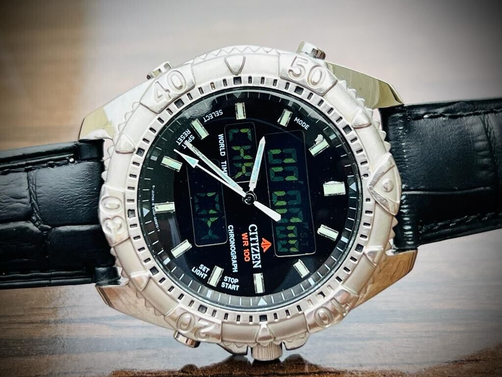 Vintage Citizen Digital 100m World time Mens Watch 41mm, - Grab A Watch Co