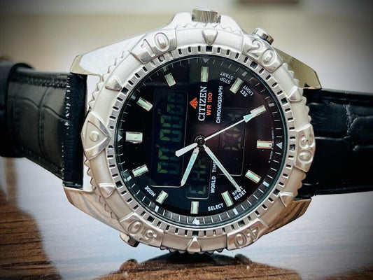 Vintage Citizen Digital 100m World time Mens Watch 41mm, - Grab A Watch Co