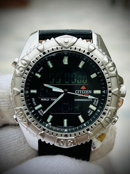 Vintage Citizen Digital 100m World time Mens Watch 41mm, - Grab A Watch Co